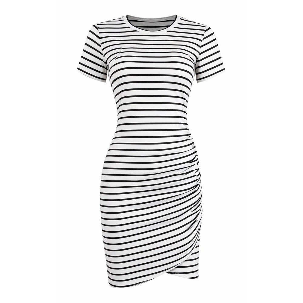 Qearal-Black/White, Striped, Short Sleeve, Body Con, Mini,‎ T-Shirt, Dress. Sz-S